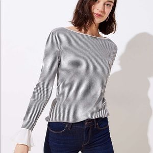 LOFT Ann Taylor Striped Flounce Cuff Sweater Small